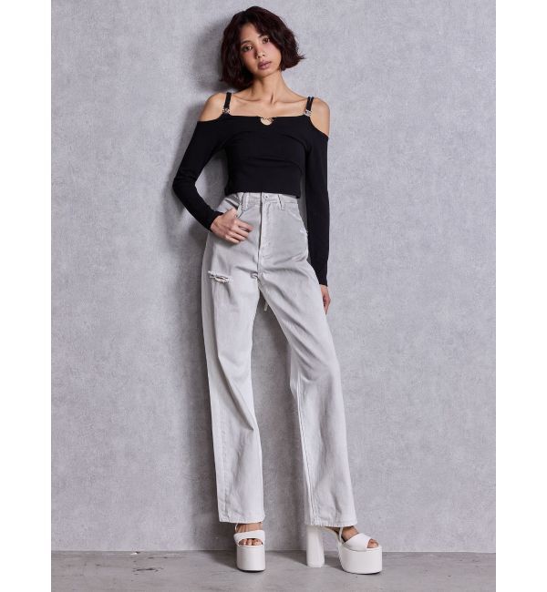 GYDA「ハイウエストBACK LACE UPストレートデニムパンツ」|デニム|