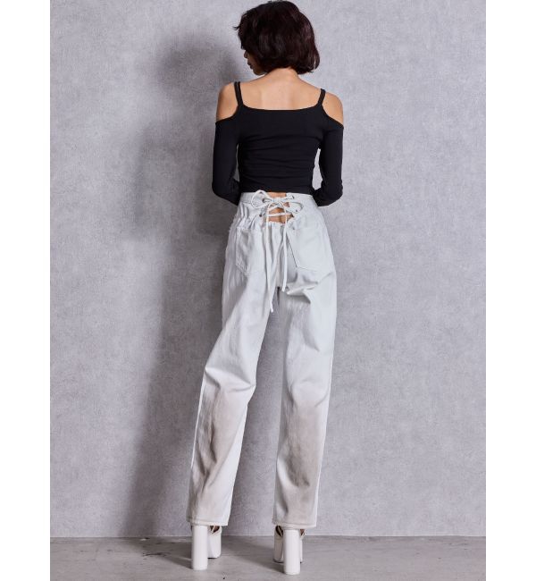 GYDA「ハイウエストBACK LACE UPストレートデニムパンツ」|デニム|