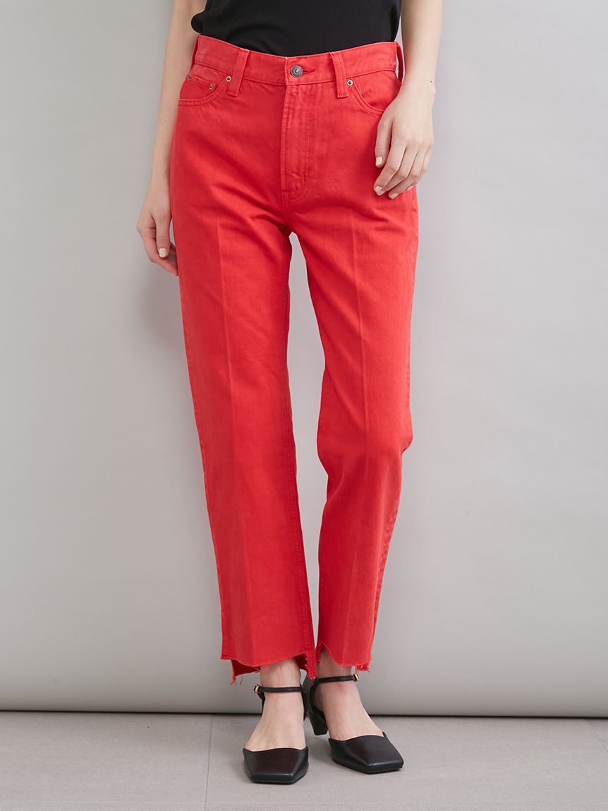 Mila Owen「【MILA PANTS】裾段差テーパードデニムパンツ」|デニム|RED