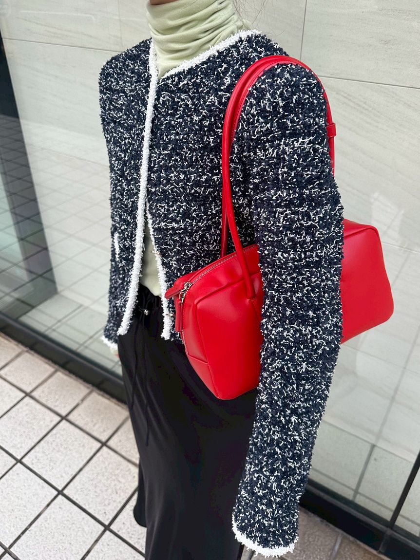 emmi atelier「ツイードライクニットジャケット」|ノーカラージャケット|