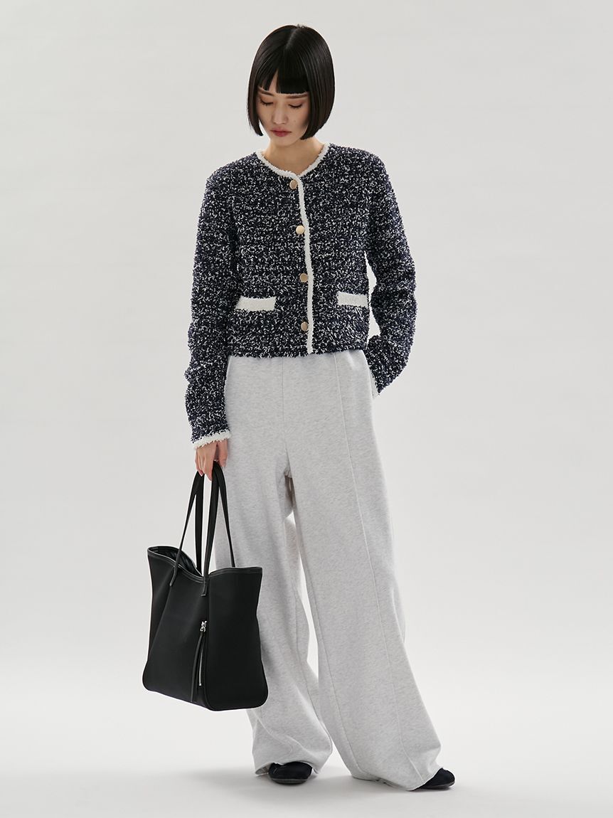 emmi atelier「ツイードライクニットジャケット」|ノーカラージャケット|