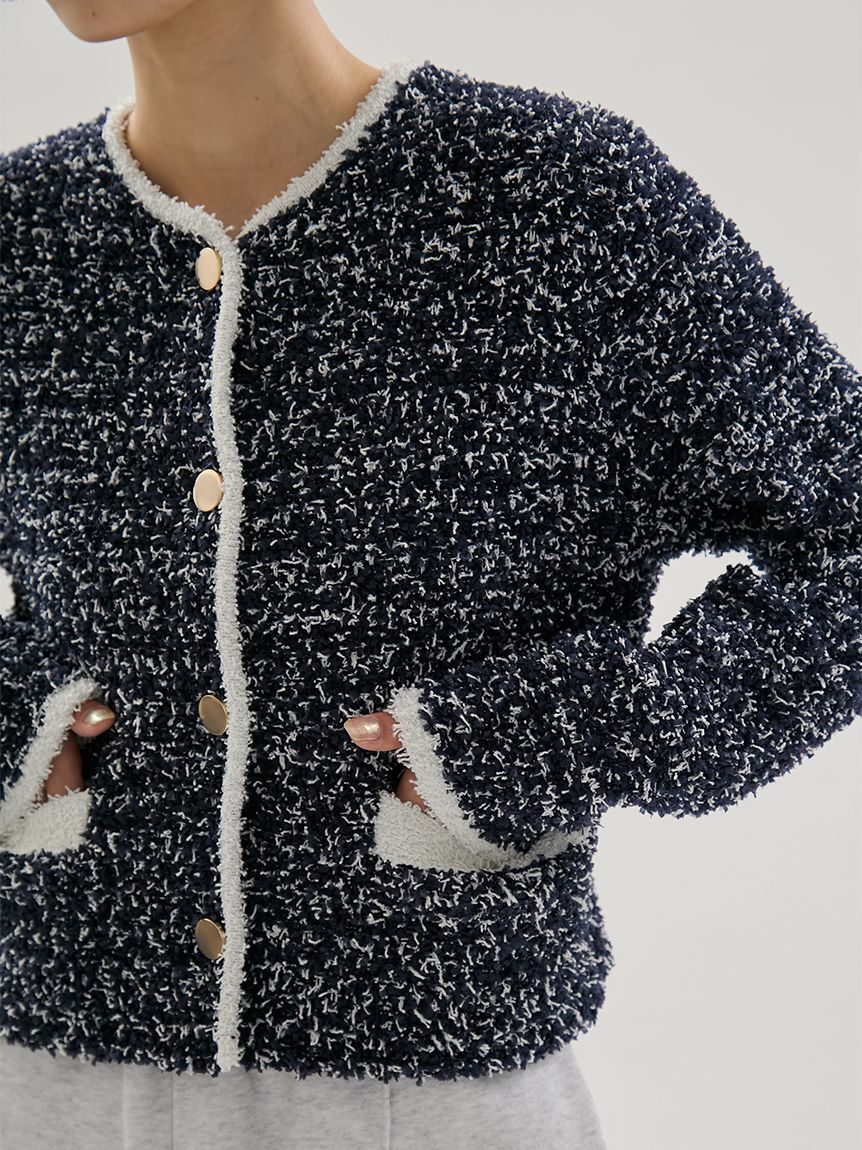 emmi atelier「ツイードライクニットジャケット」|ノーカラージャケット|NVY