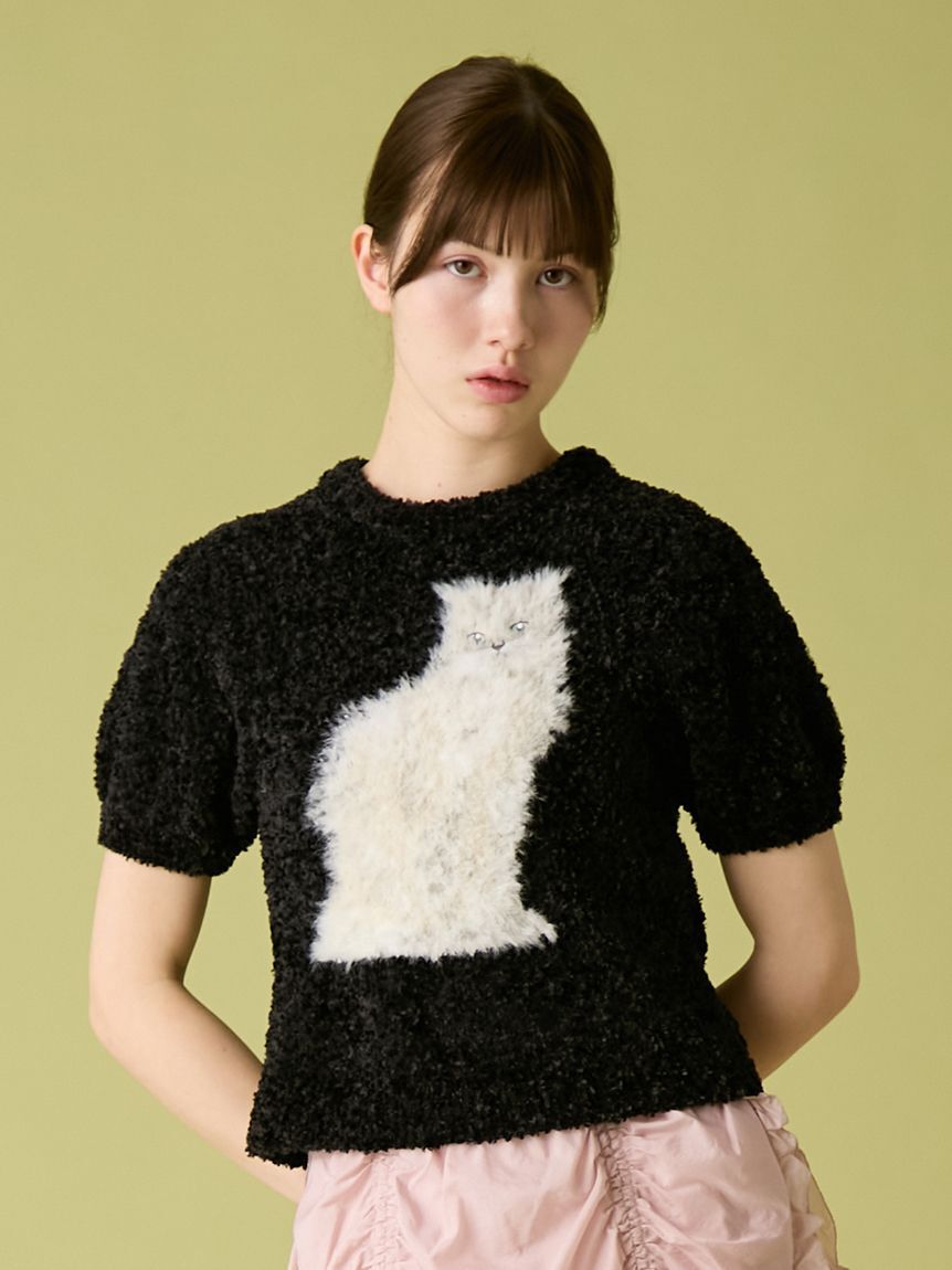 FURFUR「キャットモチーフジャガードニットトップス」|ニット・セーター|BLK