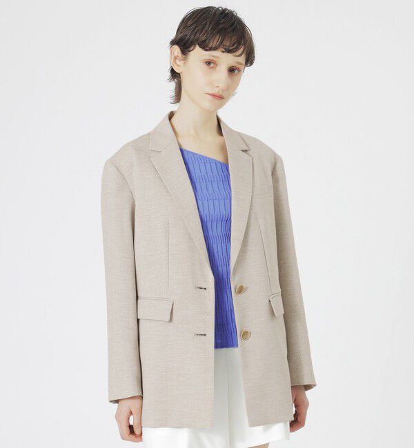  「【セットアップ対応】オックスリネーラジャケット」|テーラードジャケット|ベージュ