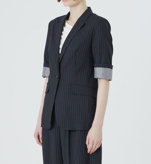  「ウォッシャブルストライプハーフスリーブジャケット」|テーラードジャケット|