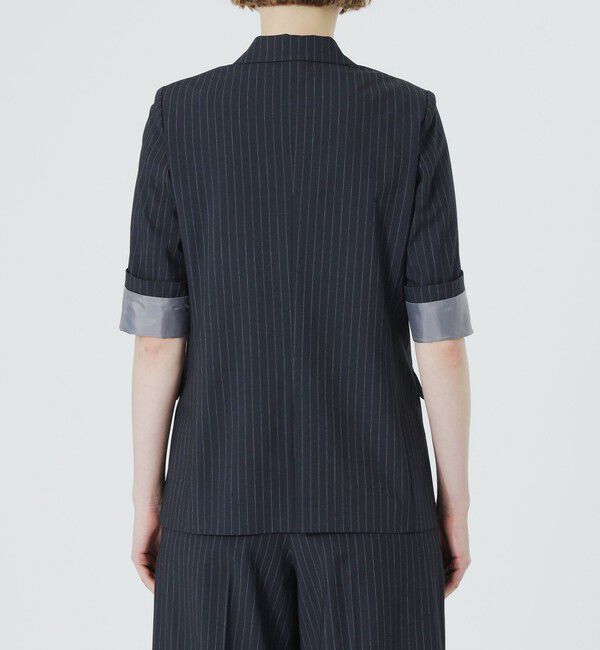  「ウォッシャブルストライプハーフスリーブジャケット」|テーラードジャケット|