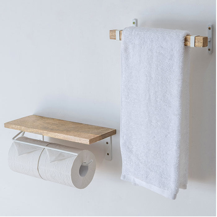 BACKYARD FAMILY「トイレットペーパーホルダー おしゃれ 通販 2連 ダブル  アイアン 木製 ホルダー シェルフ型」|トイレタリー・ランドリーグッズ|