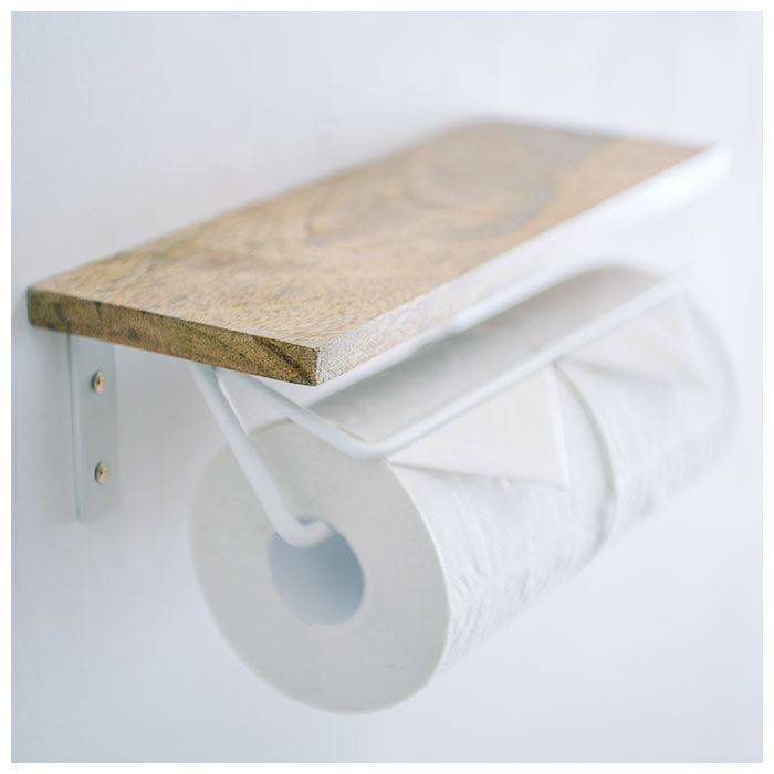 BACKYARD FAMILY「トイレットペーパーホルダー おしゃれ 通販 2連 ダブル  アイアン 木製 ホルダー シェルフ型」|トイレタリー・ランドリーグッズ|