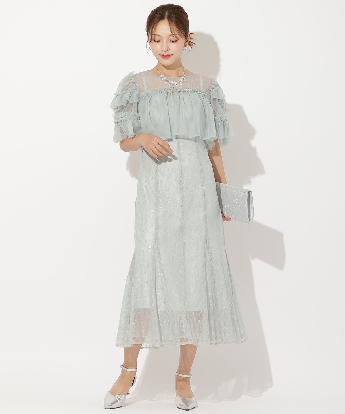 アンドクチュール「チュールフリルブラウス+レースキャミドレス」|ドレス|