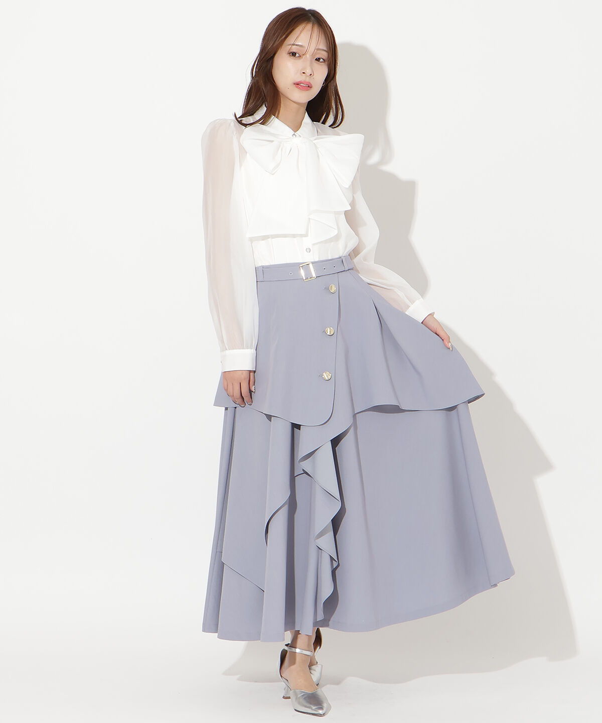 アンドクチュール「ベルト付きレイヤードデザインフレアスカート」|フレア|