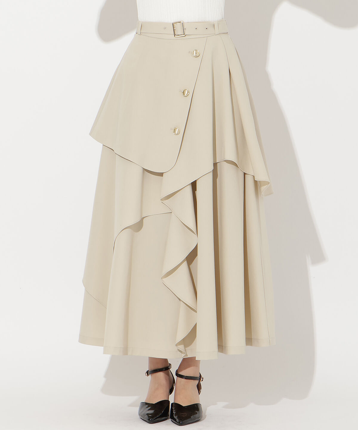 アンドクチュール「ベルト付きレイヤードデザインフレアスカート」|フレア|