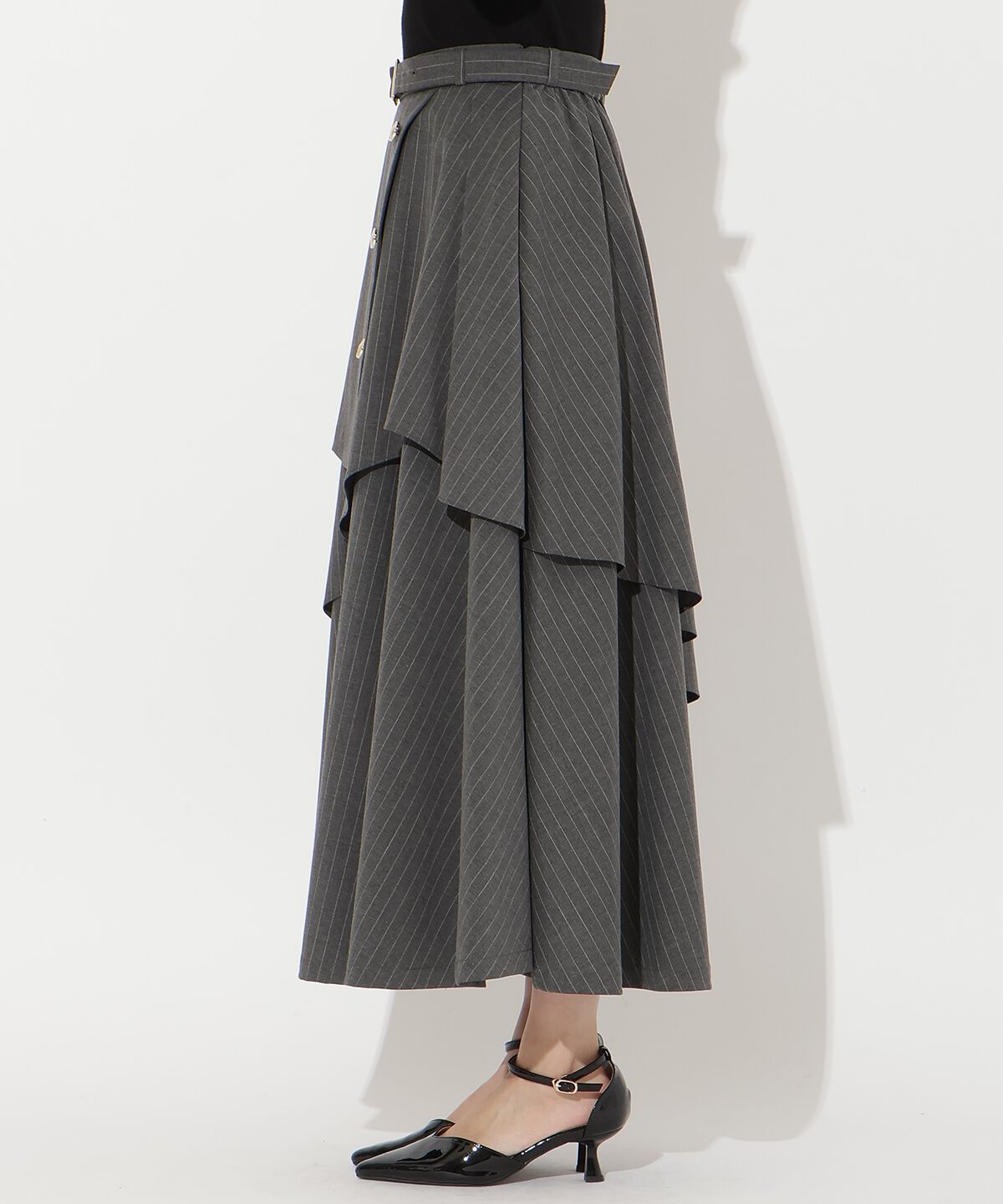 アンドクチュール「ベルト付きレイヤードデザインフレアスカート」|フレア|