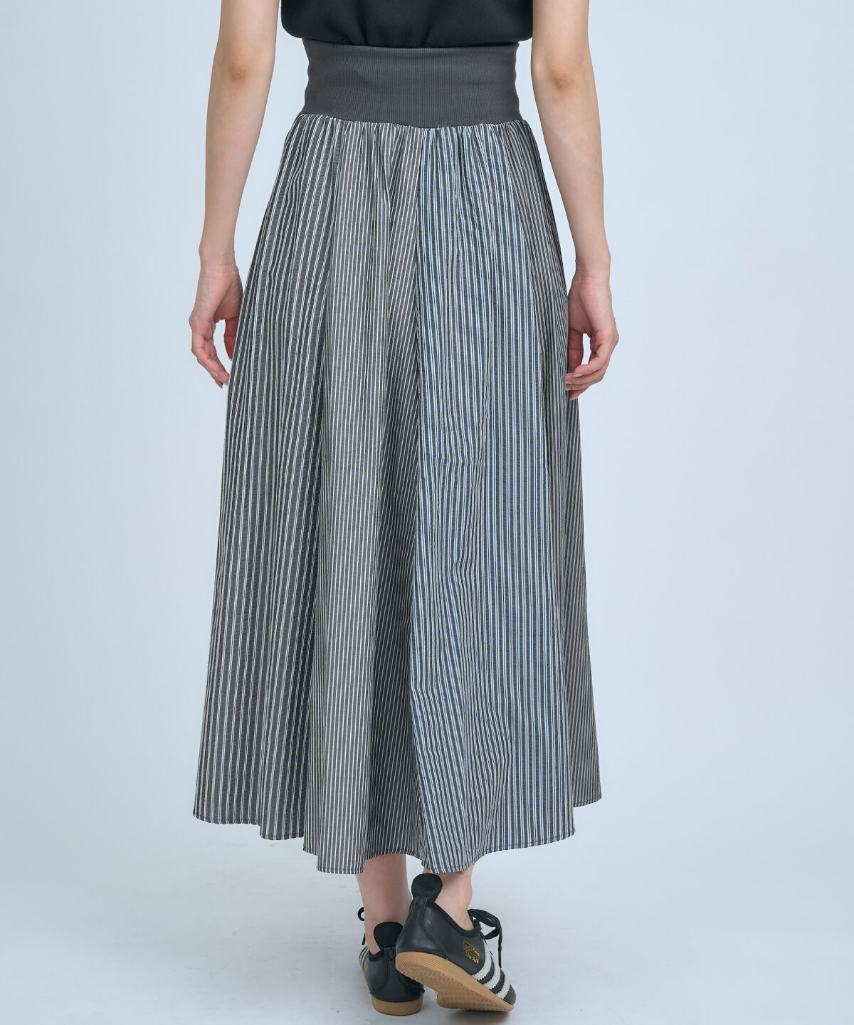 アンドクチュール「サッカーストライプ柄組み合わせロングスカート」|フレア|