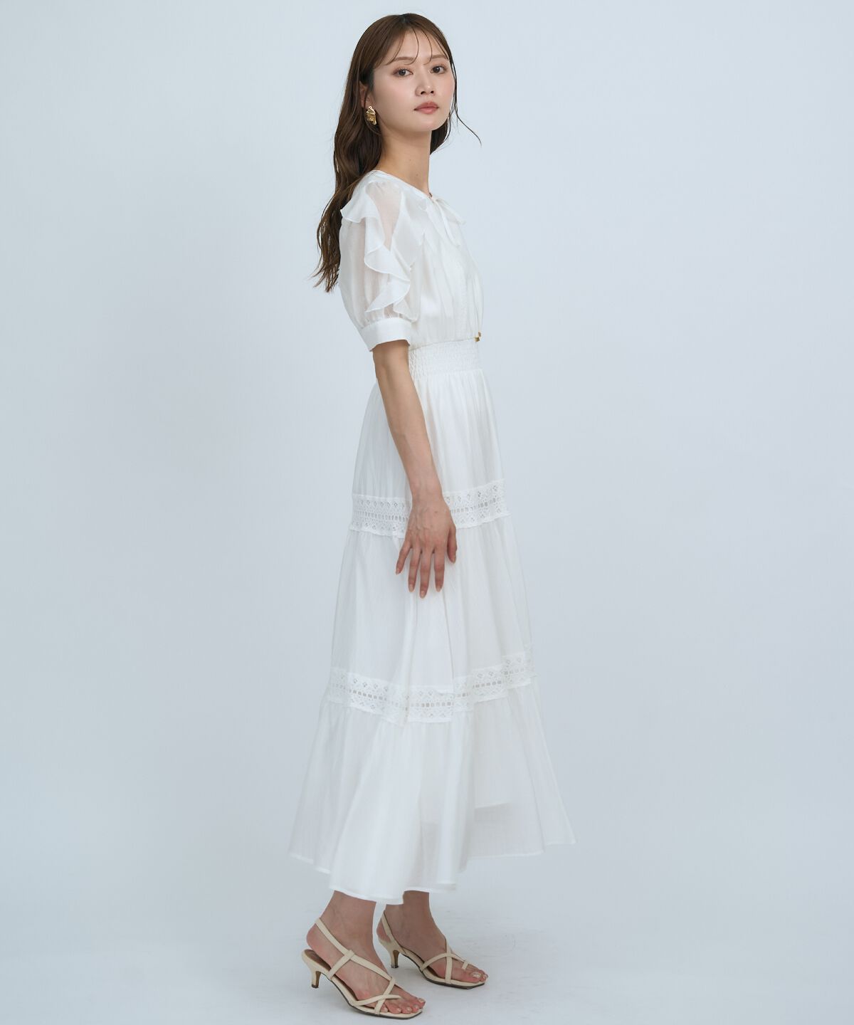 アンドクチュール「フリルスリーブレースティアードワンピース」|ワンピース|