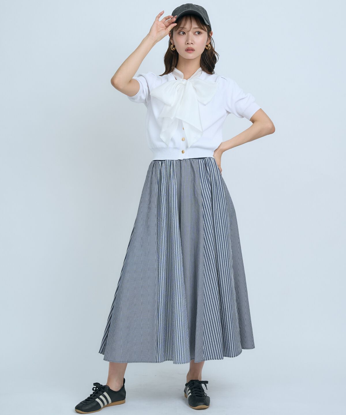 アンドクチュール「異素材リボン半袖ニットカーディガン」|カーディガン|