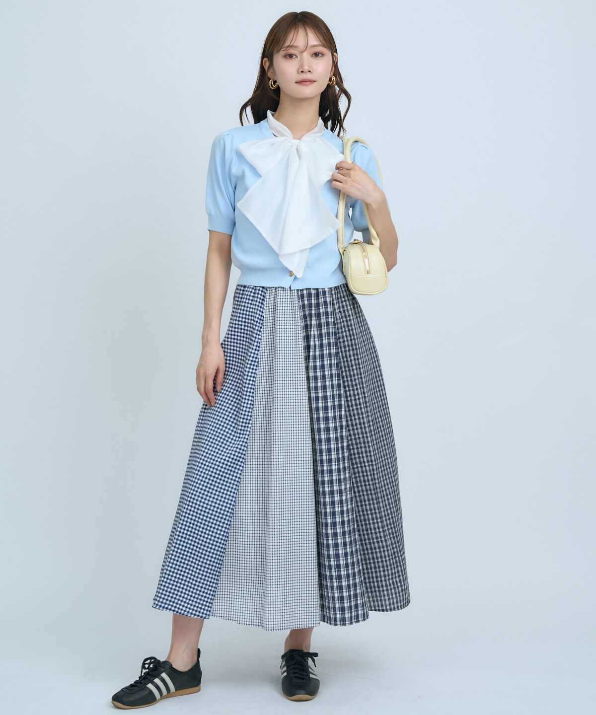 アンドクチュール「異素材リボン半袖ニットカーディガン」|カーディガン|