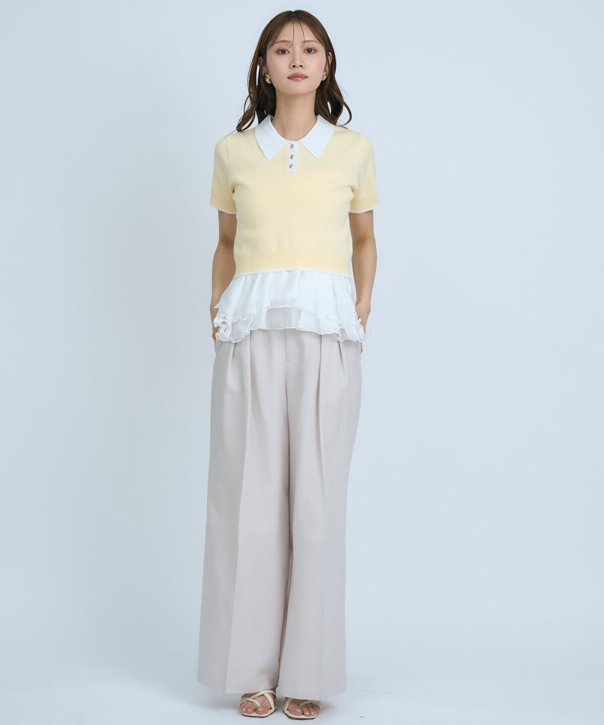 アンドクチュール「ポロニットプルオーバー&times;ペプラムキャミソール」|ニット・セーター|