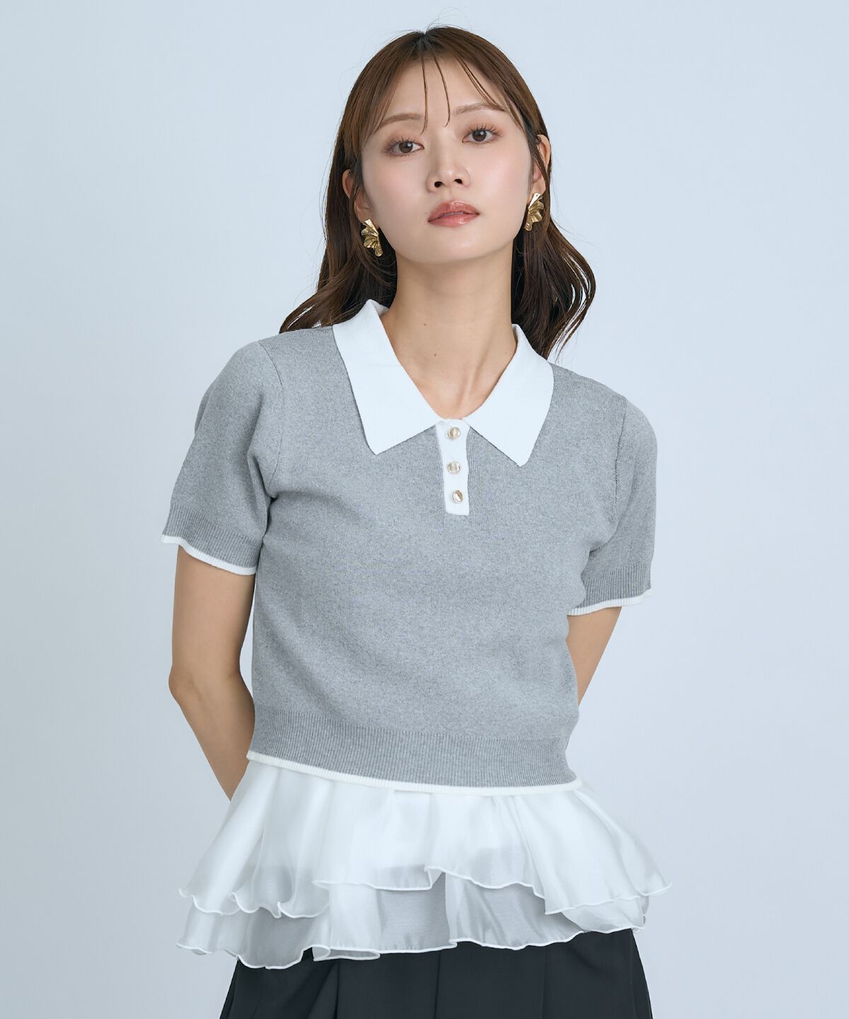 アンドクチュール「ポロニットプルオーバー&times;ペプラムキャミソール」|ニット・セーター|