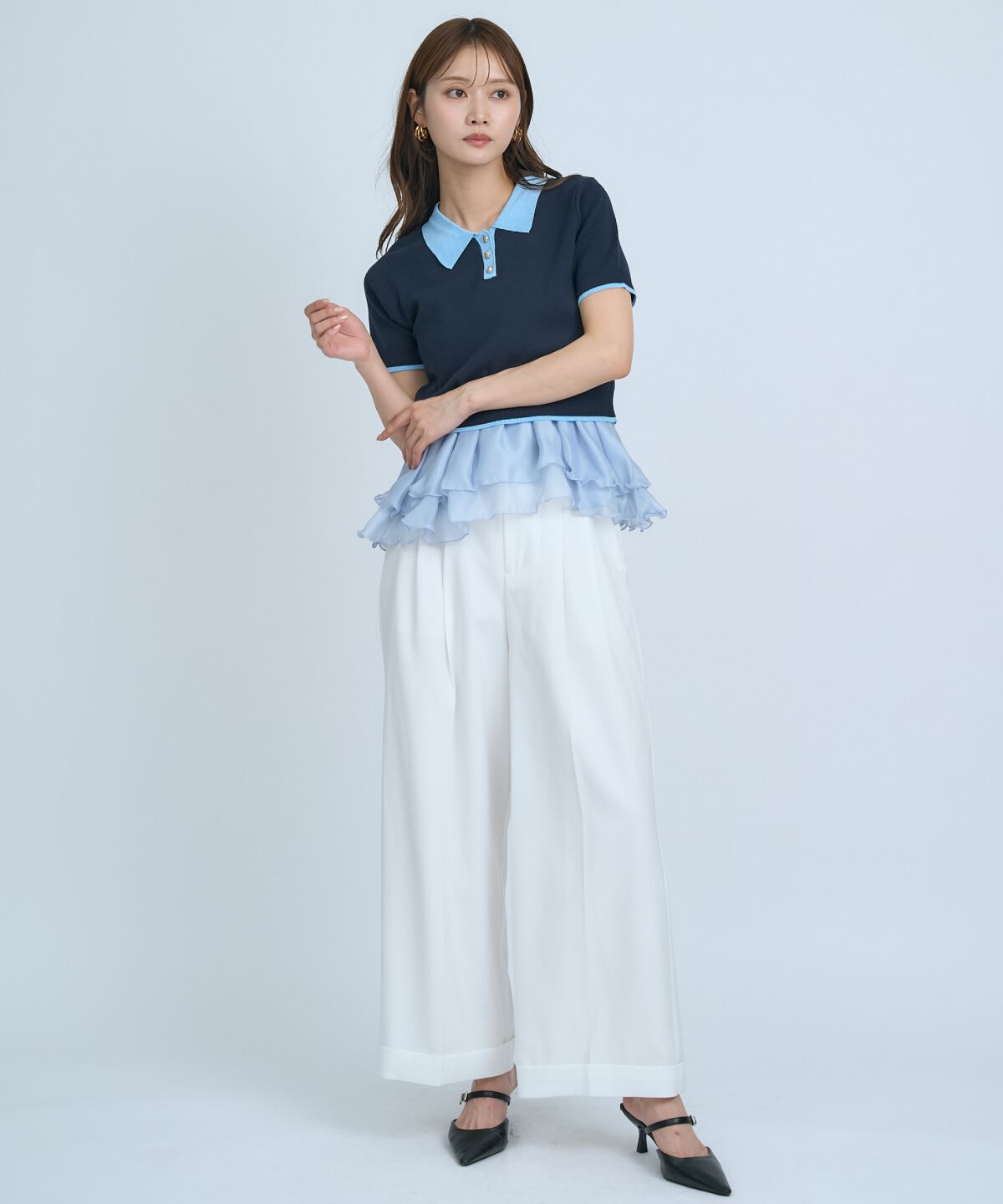 アンドクチュール「ポロニットプルオーバー&times;ペプラムキャミソール」|ニット・セーター|