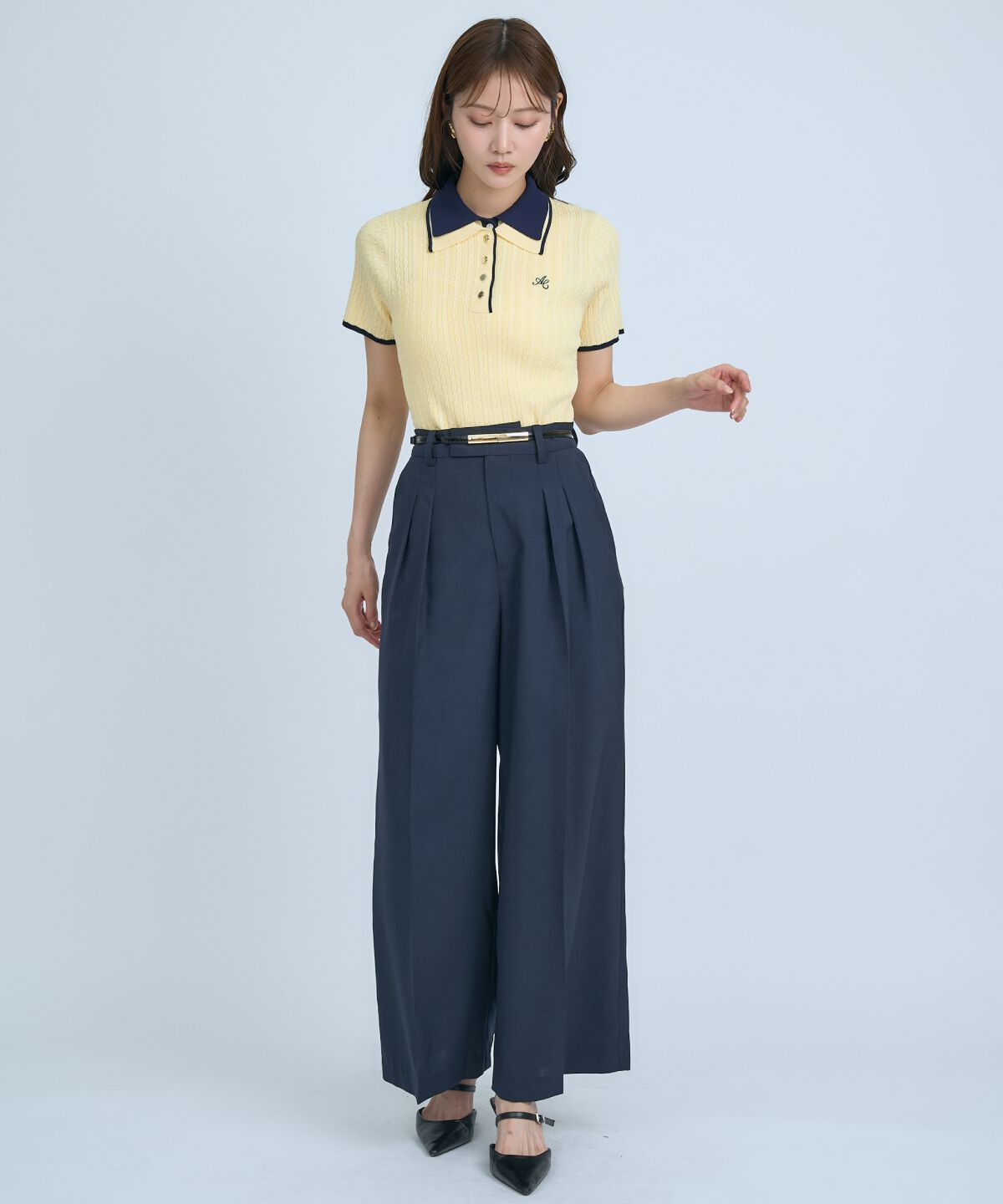 アンドクチュール「ダブルカラーケーブルポロニット」|ニット・セーター|