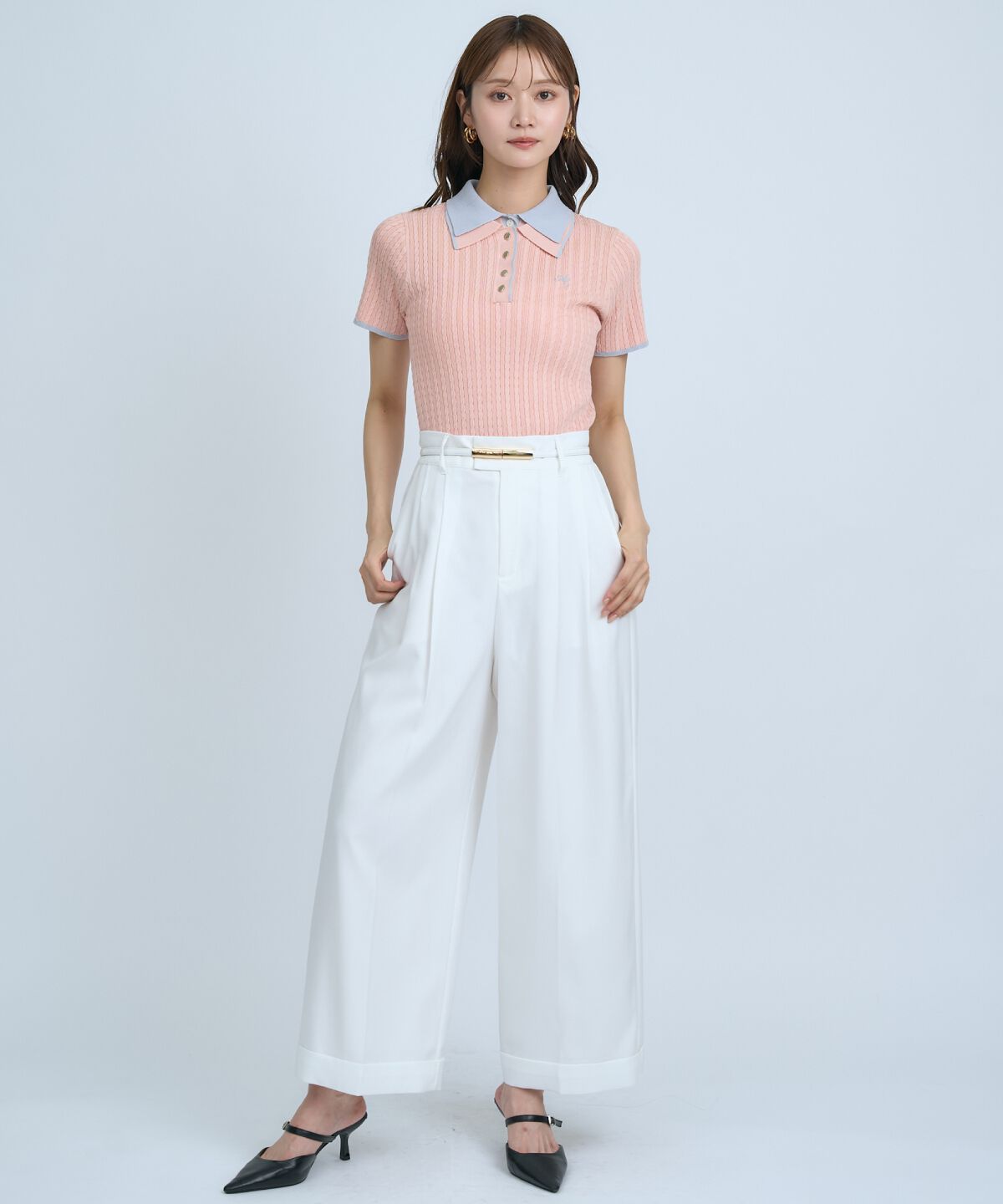 アンドクチュール「ダブルカラーケーブルポロニット」|ニット・セーター|