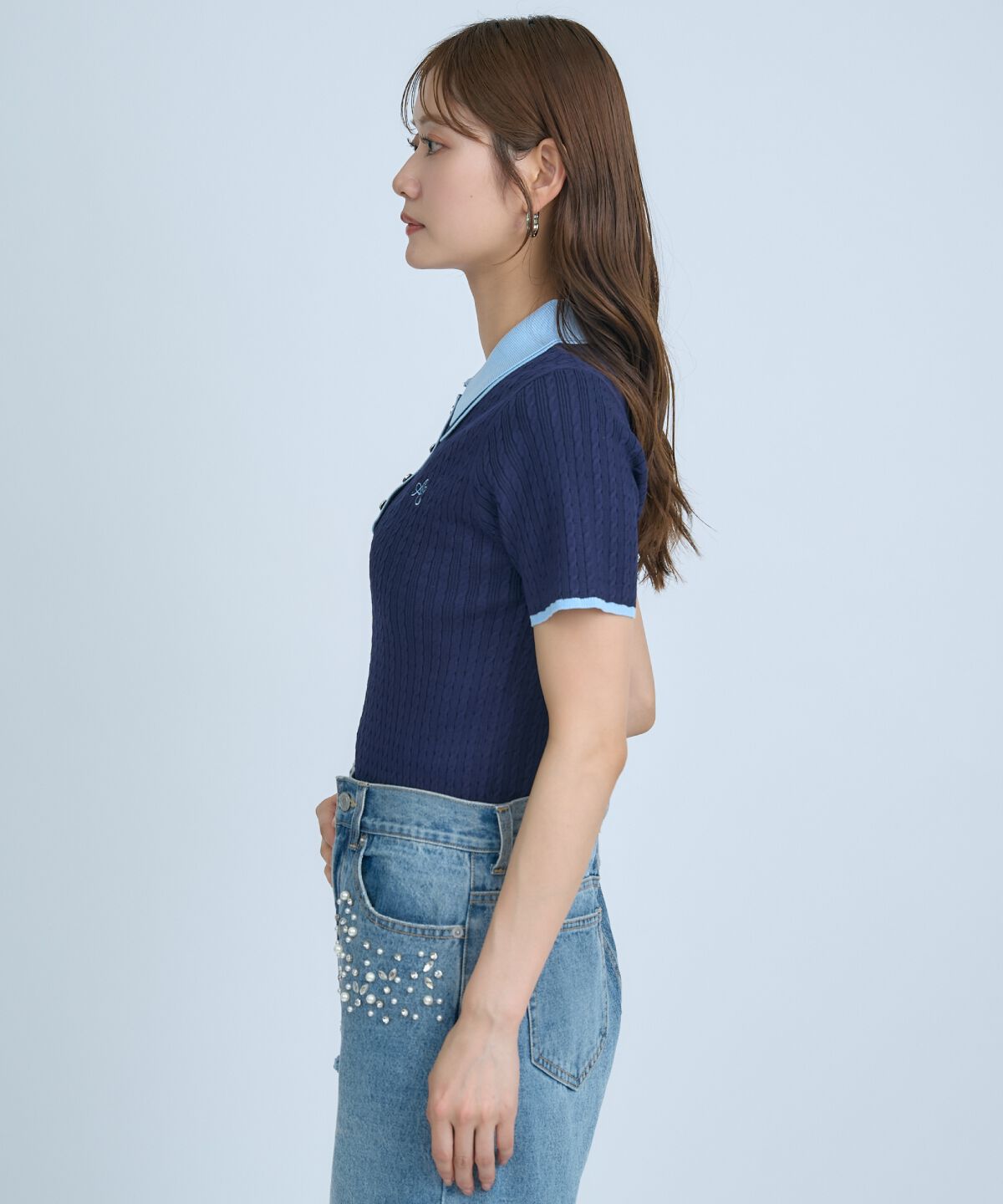 アンドクチュール「ダブルカラーケーブルポロニット」|ニット・セーター|