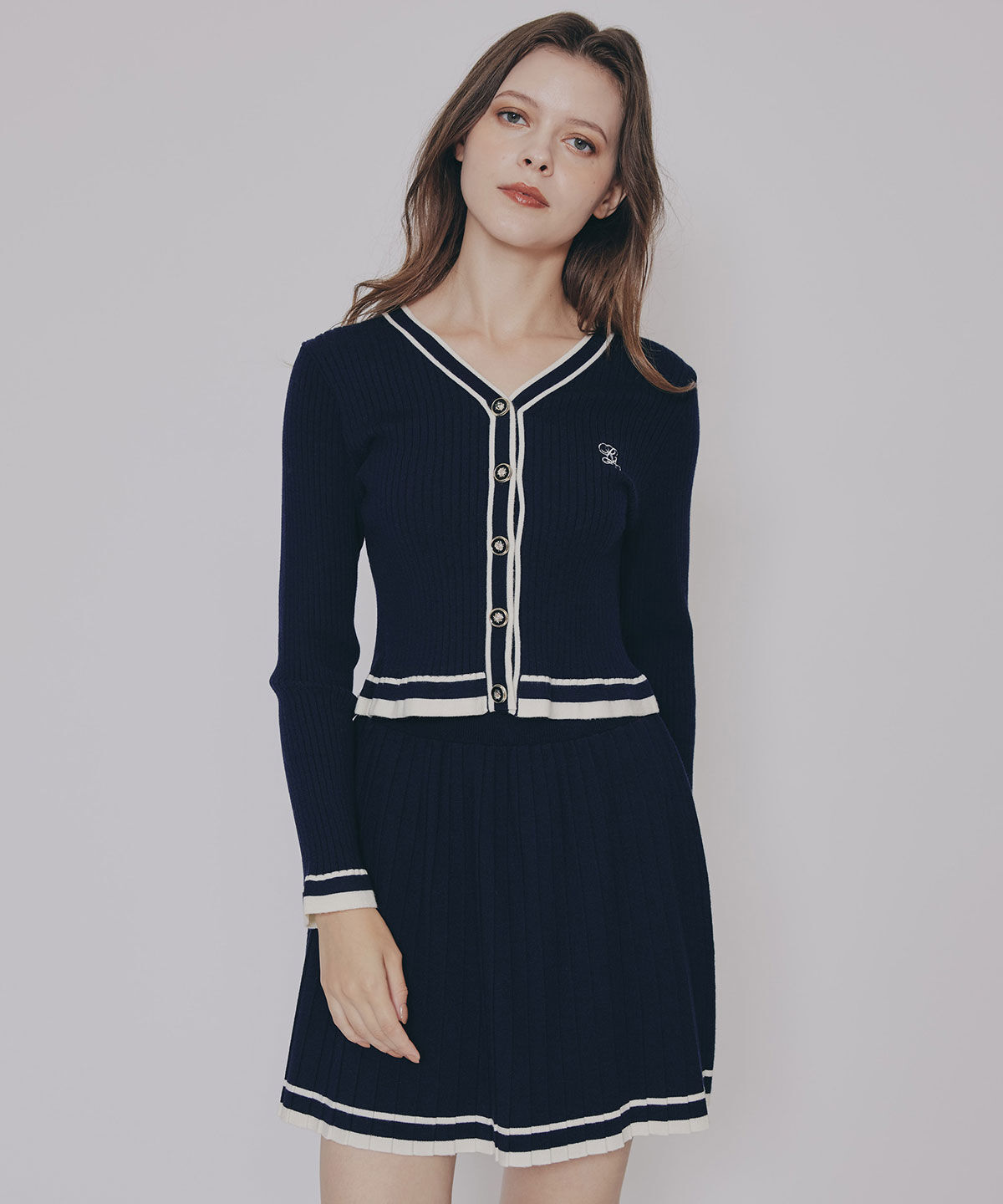 REDYAZEL「ラインスキームニットカーディガン&times;スカートセットアップ」|ワンピース|