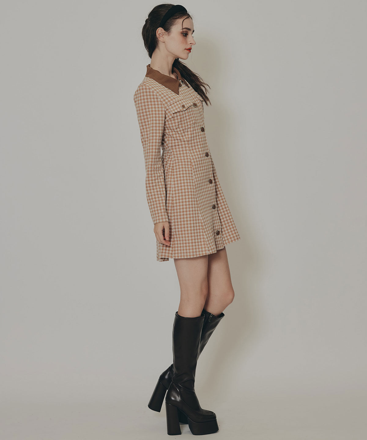 REDYAZEL「チェックバイカラーカットミニワンピース」|ワンピース|