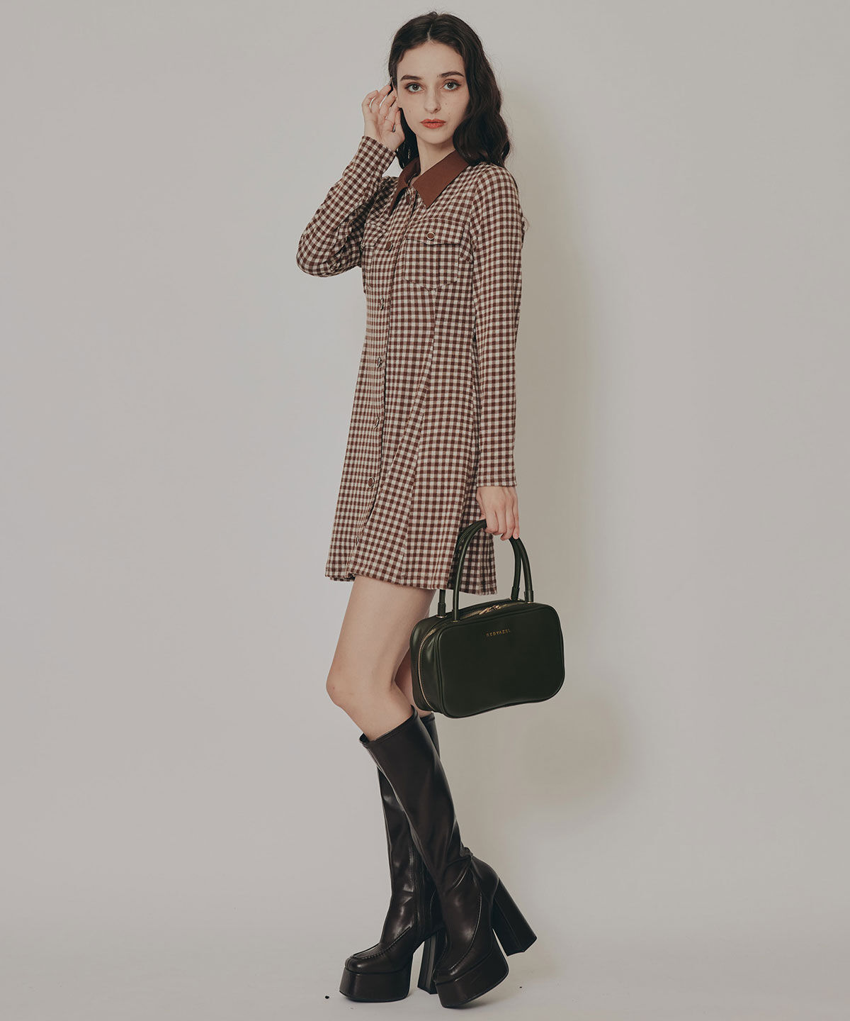 REDYAZEL「チェックバイカラーカットミニワンピース」|ワンピース|