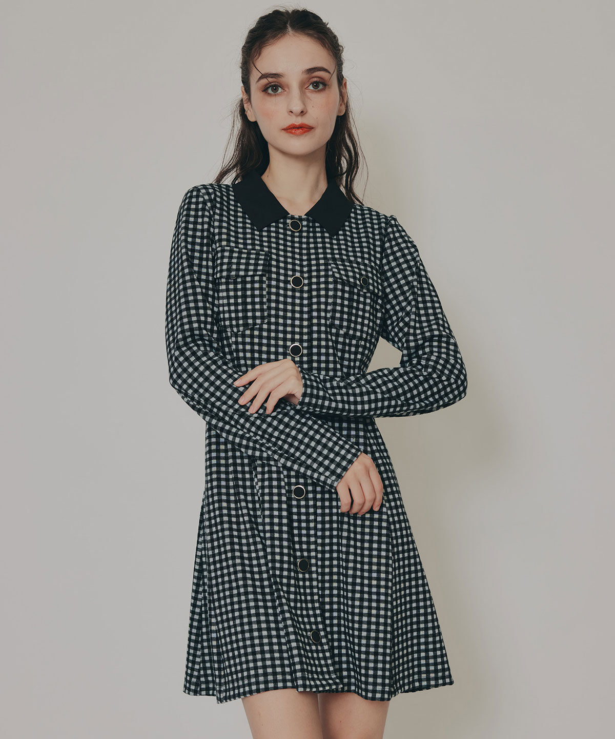 REDYAZEL「チェックバイカラーカットミニワンピース」|ワンピース|