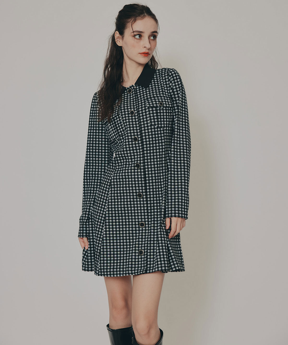 REDYAZEL「チェックバイカラーカットミニワンピース」|ワンピース|