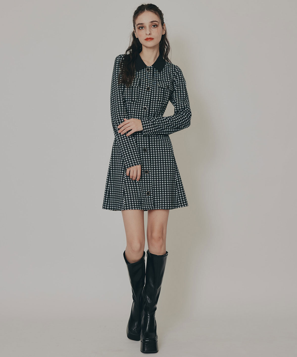 REDYAZEL「チェックバイカラーカットミニワンピース」|ワンピース|