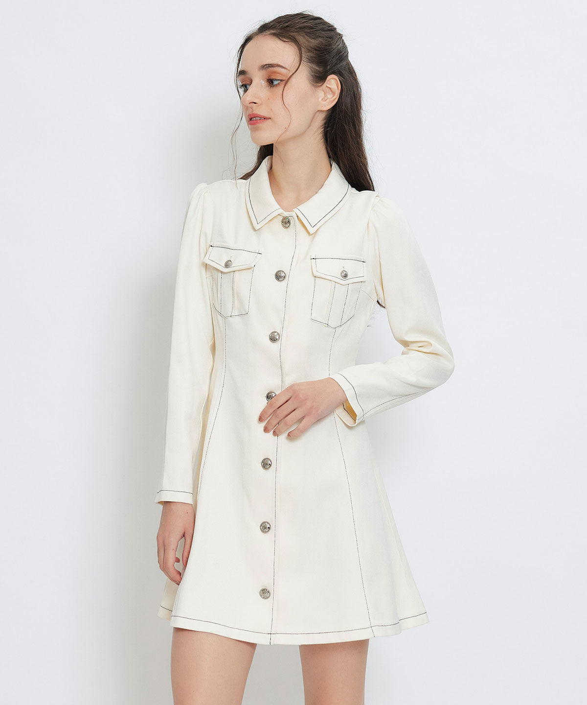 REDYAZEL「デニムステッチミニシャツワンピース」|ワンピース|