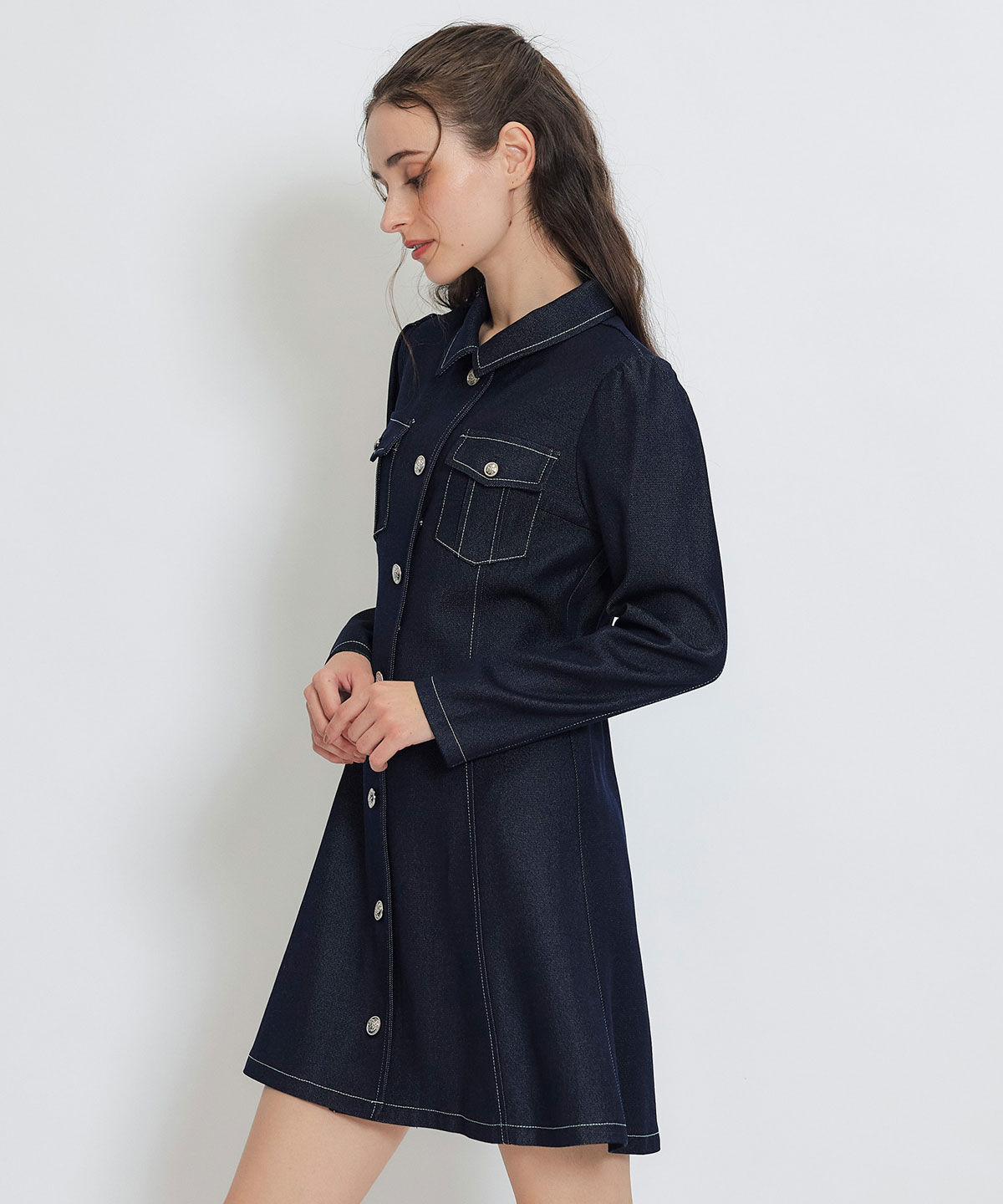 REDYAZEL「デニムステッチミニシャツワンピース」|ワンピース|