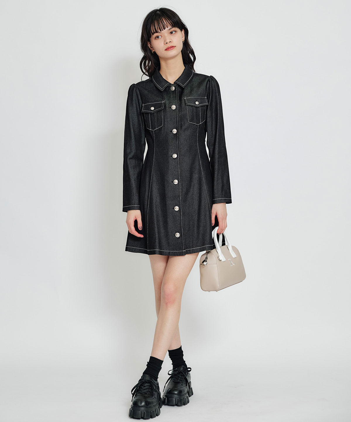 REDYAZEL「デニムステッチミニシャツワンピース」|ワンピース|