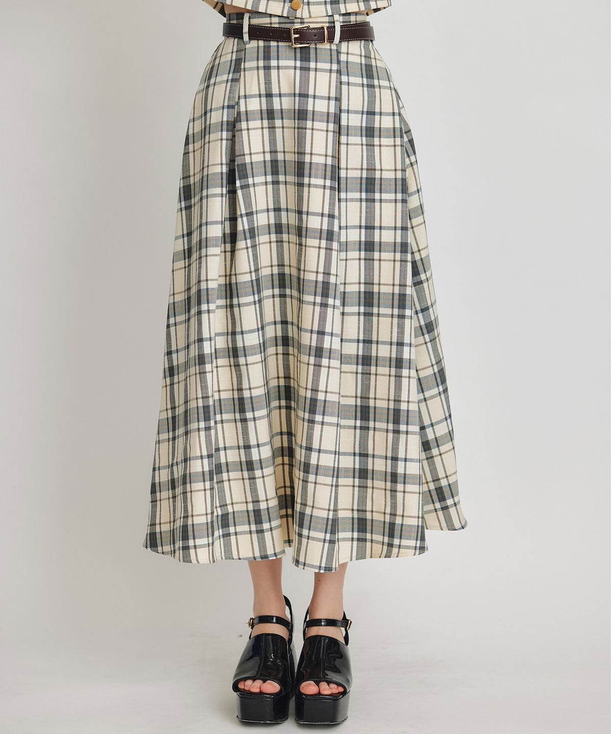 REDYAZEL「バイカラーチェックブラウス&times;フレアロングスカートセットアップ」|ワンピース|