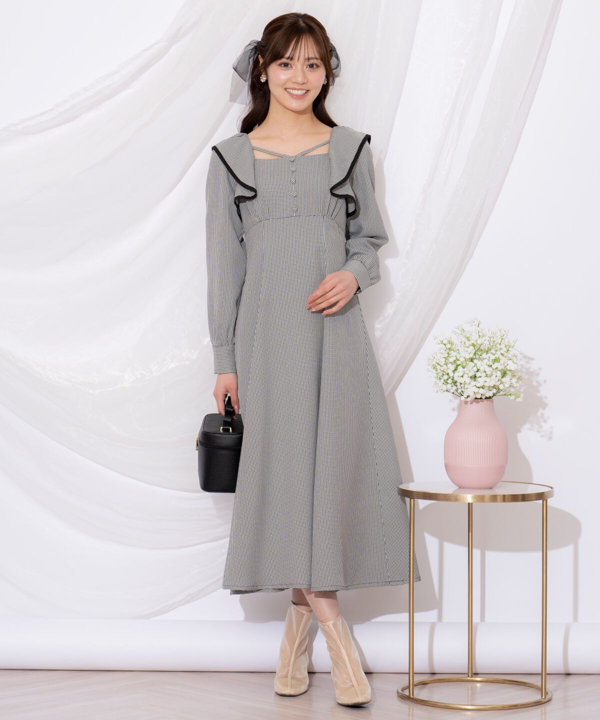 WILLSELECTION「配色パイピングフリルワンピース」|ワンピース|黒系チェック