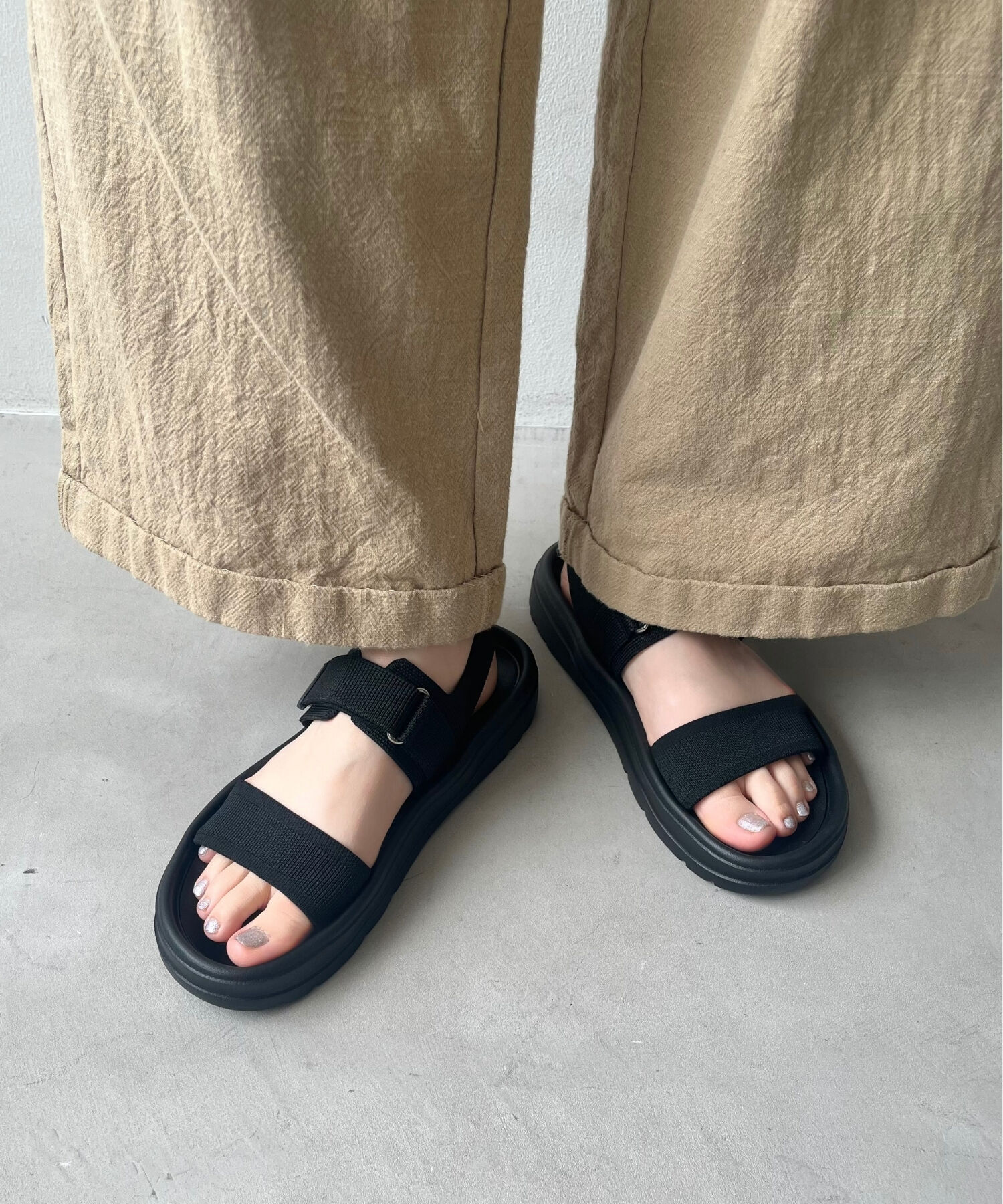 ORiental TRaffic「【Fit meサンダル】ニットダブルベルトサンダル/55208 サンダル 人気 WEB限定 ニット 軽い」|サンダル|