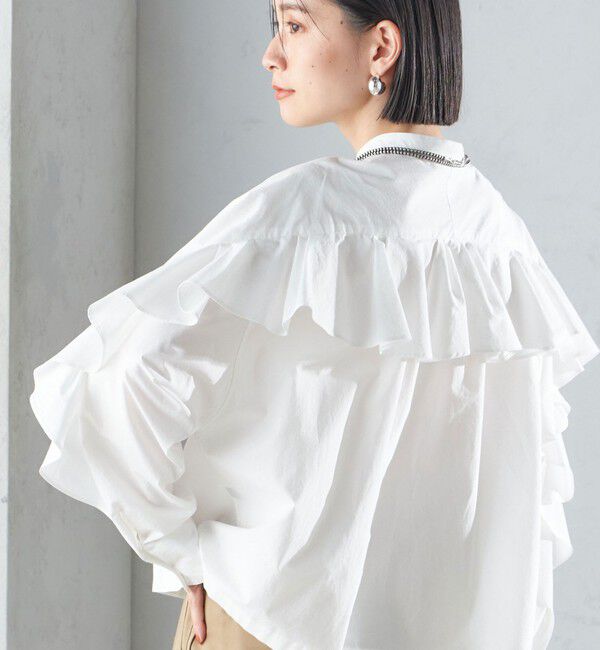 SHIPS for women「〈手洗い可能〉近江晒 タイプライター ラッフル ブラウス 24SS ◇」|シャツ・ブラウス|ホワイト