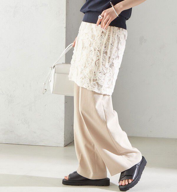 SHIPS for women「《予約》〈手洗い可能〉フラワー 刺繍 チュール ラップ スカート」|スカート|オフホワイト