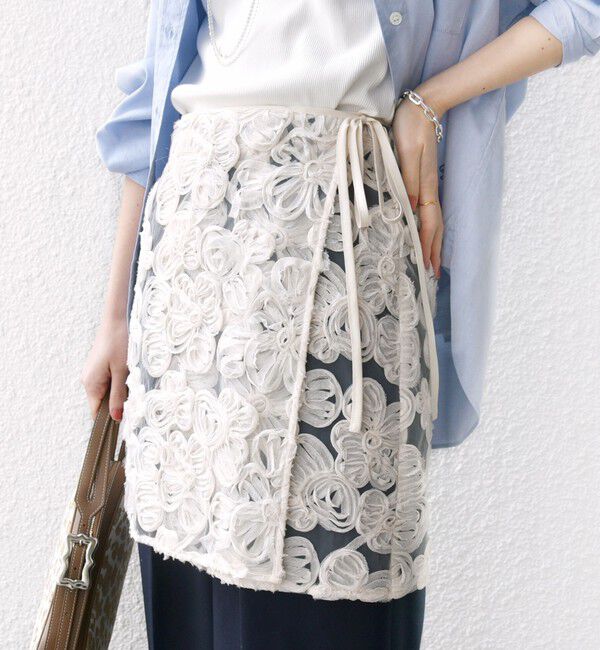 SHIPS for women「《予約》〈手洗い可能〉フラワー 刺繍 チュール ラップ スカート」|スカート|
