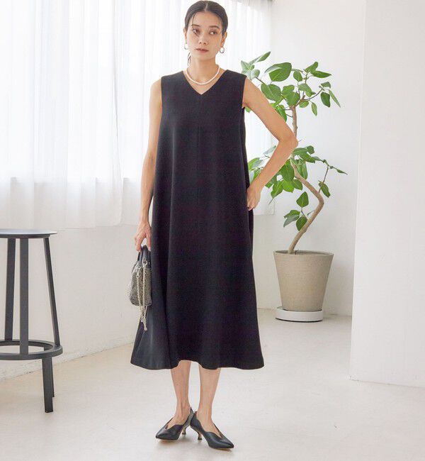 SHIPS for women「little black: リュクス エア ノースリーブ フレア ロング ワンピース（セレモニー対応可）」|ワンピース|