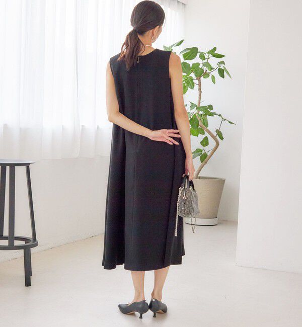 SHIPS for women「little black: リュクス エア ノースリーブ フレア ロング ワンピース（セレモニー対応可）」|ワンピース|