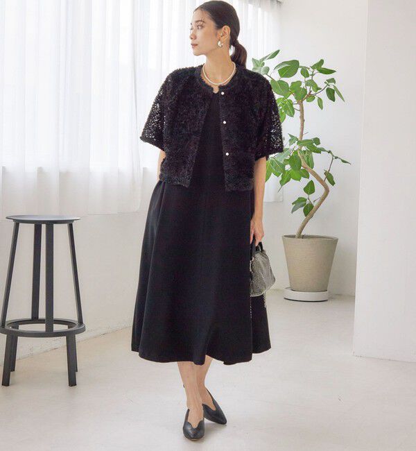 SHIPS for women「little black: リュクス エア ノースリーブ フレア ロング ワンピース（セレモニー対応可）」|ワンピース|