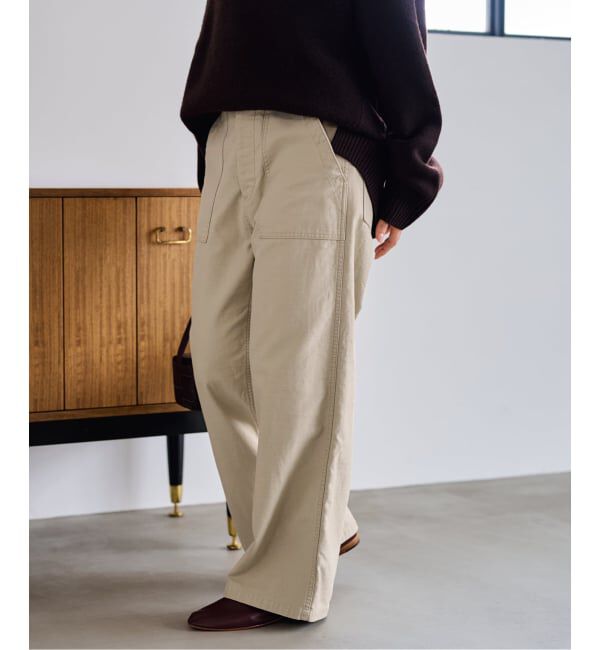 FRAMeWORK「≪追加≫ミリタリースラブバックサテンベイカーパンツ3」|カーゴ|ベージュ