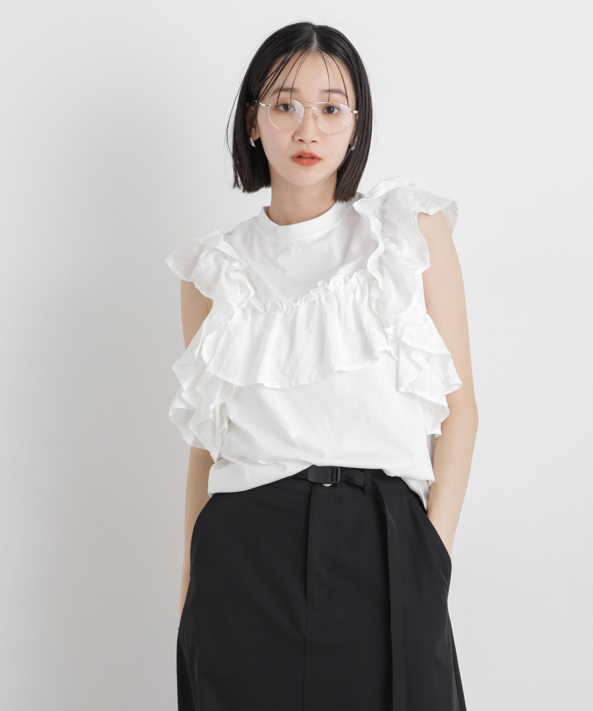 nano･universe「3wayデザインフリルコンビカットトップス」|Tシャツ・カットソー|