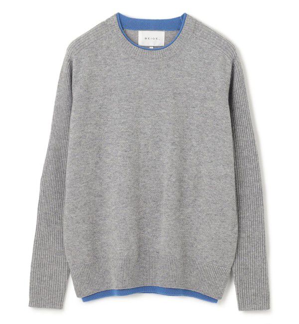 BEIGE,「【洗える】POMPE / ウールカシミヤ配色リブクルーネック」|ニット・セーター|