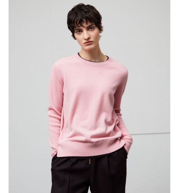 BEIGE,「【洗える】POMPE / ウールカシミヤ配色リブクルーネック」|ニット・セーター|Pink&times;Bordeaux