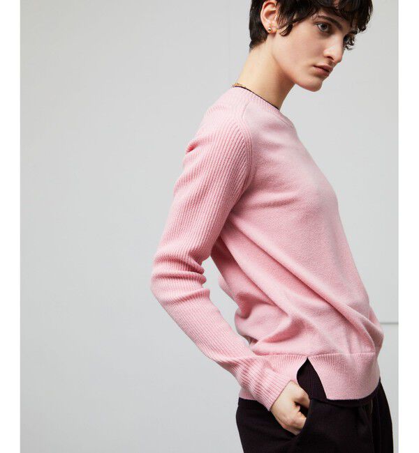 BEIGE,「【洗える】POMPE / ウールカシミヤ配色リブクルーネック」|ニット・セーター|