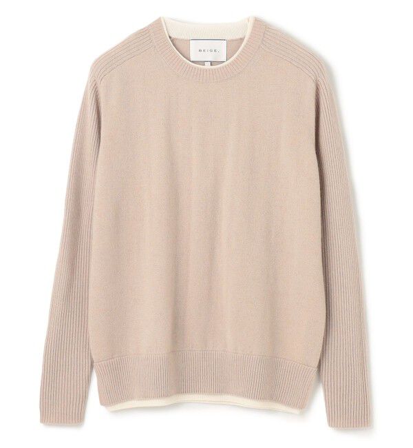 BEIGE,「【洗える】POMPE / ウールカシミヤ配色リブクルーネック」|ニット・セーター|